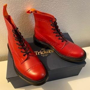 Tricker’s Junya Watanabe Red Calf Toe Cap Brogue Boots UK 7 US 8.5